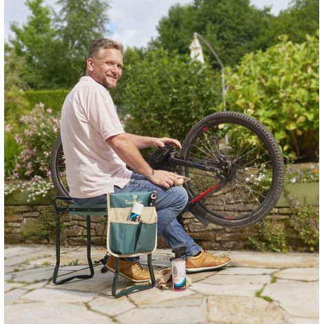 Banc Siège Genoux 2en1 XXL 150kg Sac Outils Pliant 61x24x40cm (1/3)