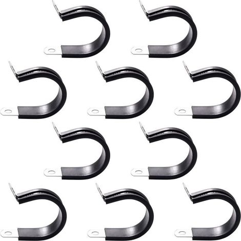 10 Pièces 28mm Caoutchouc Doublé P Clips, Colliers de Serrage en 304 Acier Inoxydable de Caoutchouc, P Clips Tuyau Pinces, pour Tuyau, Câble (1/4)