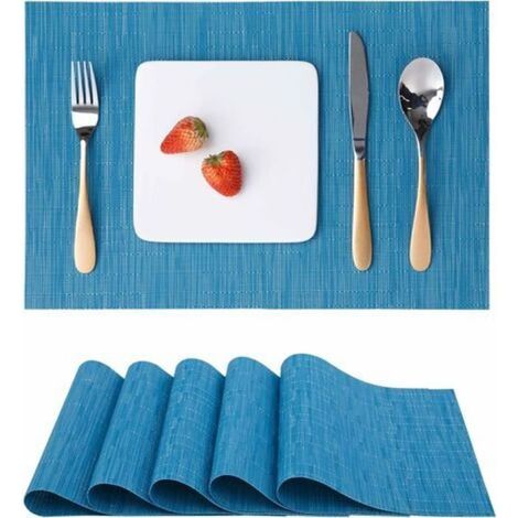 Lot de 6 sets de table, lavable antidérapant Isolation thermique tissé en vinyle Sets de table pour table de salle à manger de cuisine Sets de table, bleu, 30x45cm (1/4)