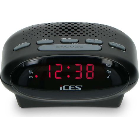 Lenco Ices ICR-210 Black - Radio-réveil FM, Radio-réveil, Tuner PLL-FM, Fonctionnement sur piles, Réveil, Fonction double alarme, Fonction snooze, Écran LED, Noir (1/5)