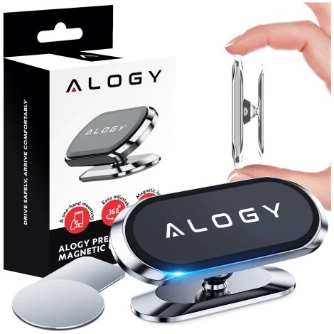 Support magnétique pour téléphone de voiture - universel, pour habitacle et tableau de bord, stable et robuste - Alogy SilverMount™ Argent (1/5)