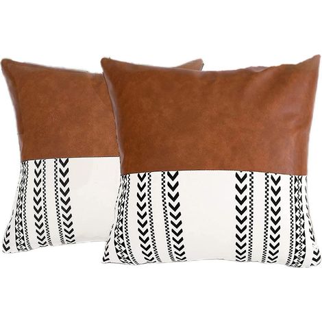 Juego de 2 fundas de cojín de 45x45 cm, de polipiel y lino, con cremallera invisible, para sofá, cama y sillón. (1/5)