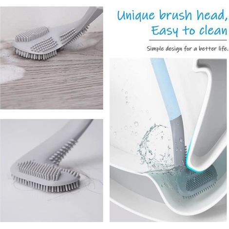 Brosse WC - Tete En Silicone TPR - Manche Pivotant 360° - Pour Toilettes Eviers Baignoire - 1 Piece (1/4)