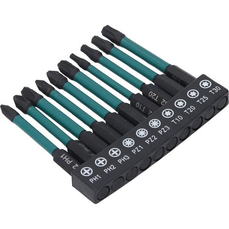 Set mit 10 1/4"-Sechskant-Schraubendreherbits, S2-Legierungsstahl, schwarz phosphatiert, schlagfest (1/5)