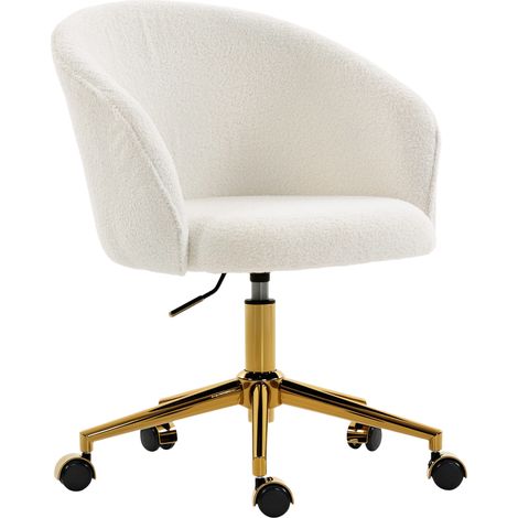 Chaise de bureau, fauteuil de bureau ergonomique réglable en hauteur, siège pivotante, piètement en acier, crème