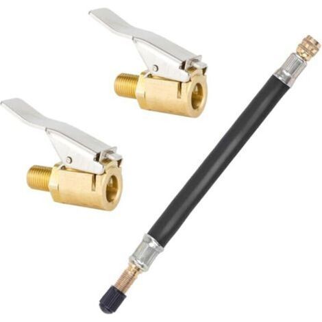 2Pcs Brass Tire Valve Chuck & 1Pcs 200mm Tire Valve Extension Tube, Tire Inflator Adapter Set, Air Pump Clip for Car Truck RV (1/2)