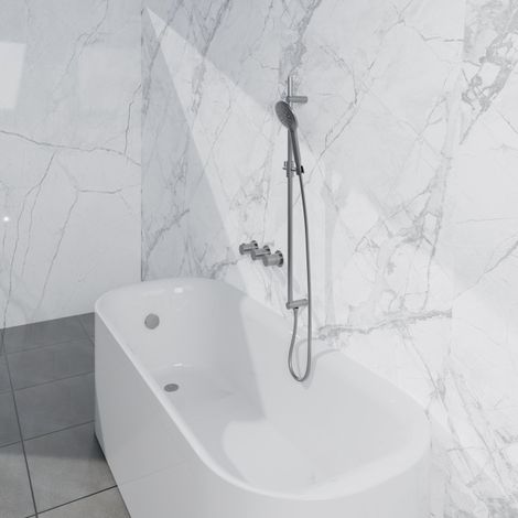 Fortifura Nebbio Ensemble combiné de bain - mitigeur thermostatique - barre de glissement avec coude mural intégré - flexible de douche métallique - (1/5)