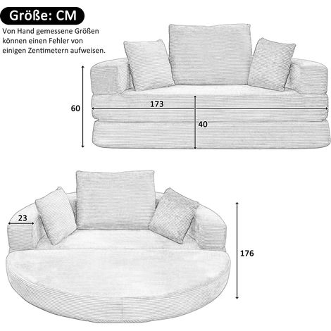 Klapp-Schlafsofa 173 x 176 x 40 cm aus Schaumstoff und orangefarbenem Cord – MEUBLIV (1/5)