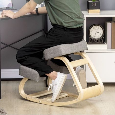 Sedia ergonomica in ginocchio, seduta reclinabile in legno di betulla, grigio HAVRYA (1/5)