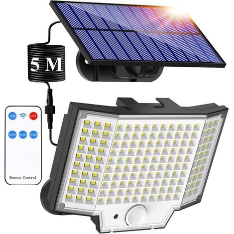 Projecteur mural solaire extérieur 2000 lm IP65 avec détecteur de mouvement, éclairage 270° et 3 modes pour jardin (1 pièce). (1/2)