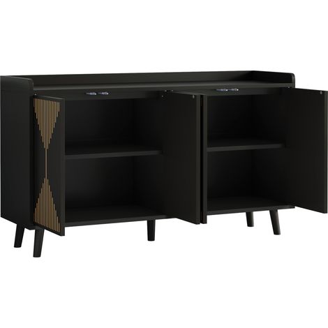 Credenza da cucina nera in MDF con 4 ante e ripiani regolabili 140 x 40 x 84 cm (1/5)