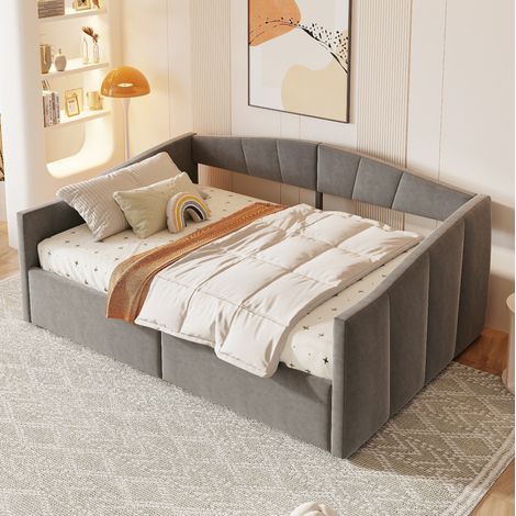 Sofá cama 140x200 cm gris de terciopelo con almacenaje hidráulico y respaldo (1/5)