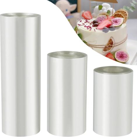 Película para repostería, 3 rollos de película transparente para repostería de 8 cm/10 cm/12 cm x 10 m, lámina de acetato, película transparente para repostería reutilizable para bordes de pasteles. (1/5)