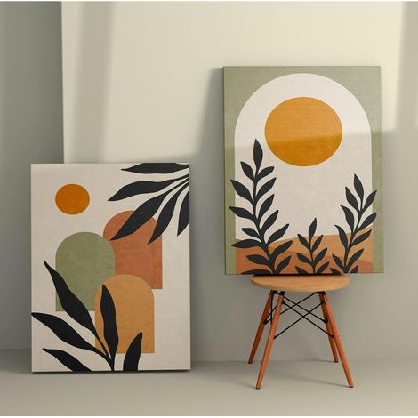 Tableau abstrait soleil et tons nature – moderne (set de 2) (1/3)