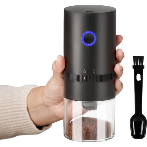 Moulin à Café Électrique à Meules, Petit Moulin à Grains Sans Fil avec Réglages Multiples, Broyeur à Café Automatique Portable USB pour Camping, Filtre, Espresso, Cafetière à Piston, Presse Française (1/5)