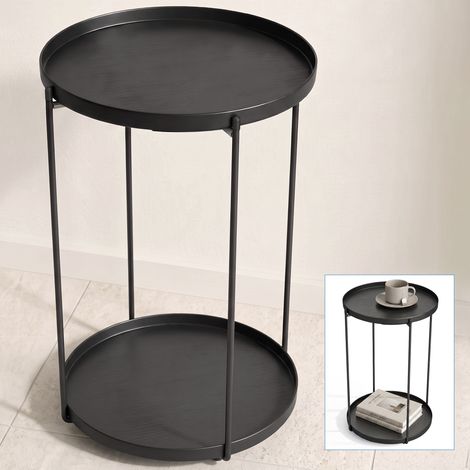 doporro Beistelltisch rund, Couchtisch klein Ø35 x H51 cm, kleiner Tisch mit 2 abnehmbaren Ablagen und Metallgestell für Wohnzimmer, Schlafzimmer und Balkon, Nachttisch, Beistelltisch Schwarz Reglo-08 (1/5)