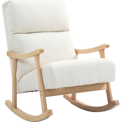 Schaukelstuhl, ergonomisch Schwingsessel, Armlehnsessel, Stillsessel mit Samtoptik, Schaukelsessel bis 120 kg belastbar, für Schlafzimmer, Wohnzimmer, Cremeweiß