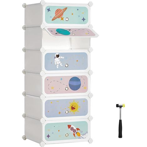 Armoire à chaussures de dessin animé en mosaïque multicouche anti-poussière combinaison détachable 6 fentes armoire avec étagère en plastique boîte de rangement avec porte 43 x 31 x 105 cm blanc (1/4)