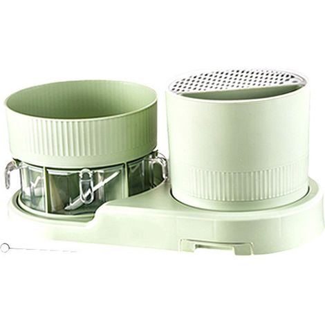 Porte-couteaux rotatif multifonction vert avec égouttoir, range-couverts et porte-épices pour cuisine, organiseur de tiroir. (1/5)