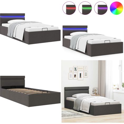 Bett mit Bettkasten Hydraulisch LED Dunkelgrau Stoff 90x200 cm - Einzelbett - Boxspringbett - Bettgestell - Schlafraum - Stoffbezug - Home & Living (1/5)