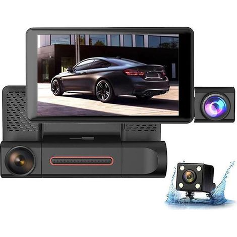 1080P DVR Dashcam mit 3 Objektiven (Front-, Innen- und Rückkamera) und 4-Zoll-Bildschirm