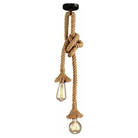 Hemp Rope Chandelier Hemp Rope Double Head Hanging Light for Dining Room, Hall, Restaurant, Bar, Cafe, Living Room Dining Room Bar Balcony 120cm AC 220V E27 [Energy Class A+++],de (1/5)