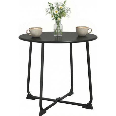 Outdoor coffee table for 2 people. Round garden table with an X-shaped base and metal frame. Ø 50 x 45.5 cm. Black (1/5)