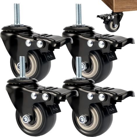 4 Pièces Roulettes Pivotantes Tige Fileté M8x25mm pour Appareils Meubles Roulettes pour Meubles Lourd 50mm, Roulettes Pivotantes avec Frein, Roulettes Silencieuses pour Meubles, Capacité 210kg (1/5)