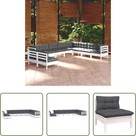 Terrassensofa - 10-tlg. Garten-Lounge-Set mit Kissen Weiß Massivholz Kiefer (1/5)