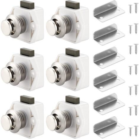 6 Pack Push Button Lock for Cupboard, Drawer, Cupboard, Door, Caravan, Motorhome, Boat, White (1/5)