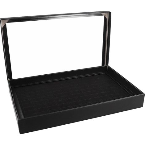 Organiseur Bijoux 100 Cases Couvercle Transparent(Black) synthétique pour robuste, intérieur pour velours doux, 100 fentes précises, pour idéal maison ou boutique