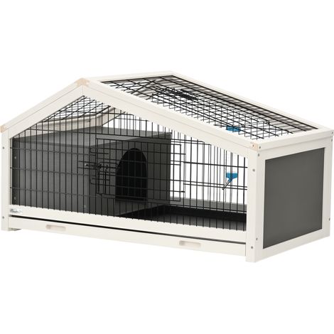 Clapier bois abri espace ouvert cage pour 1 lapin plateau retirable 90x53x50cm, gris foncé