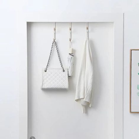 Patère - Blanc - 3 PCS - Acier au carbone et bois - Capacité 5kg - Installation sans perçage (1/4)