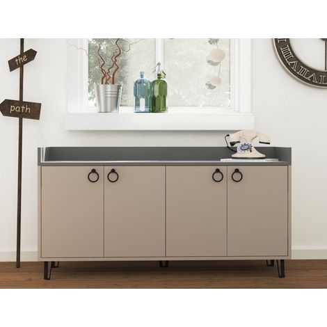 Sideboard 140x80 h cm hellmokka und anthrazitgrau mit vier Türen - Cerignola