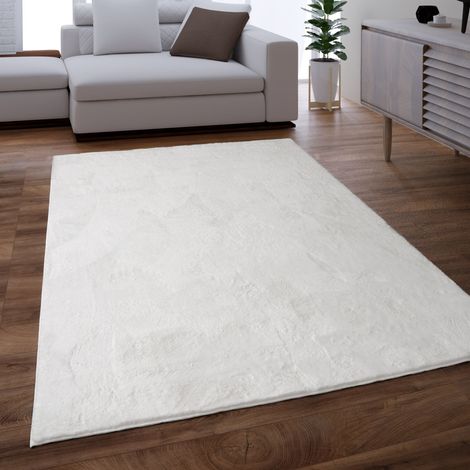 Paco Home Teppich Wohnzimmer Kunstfell Shaggy Hochflor Waschbar In Waschmaschine Soft Uni Weiß 240x340 cm