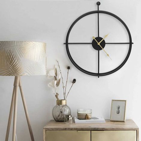 Horloge murale en fer noir, diamètre 52 cm, cadran sans chiffres, 1 pile AA - PANGIVO (1/5)
