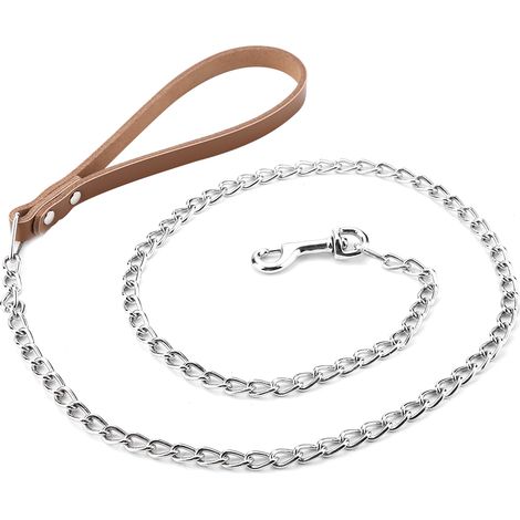 Laisse en métal pour chien, collier de dressage, sangle en plomb avec poignée en PU (marron) (1/5)