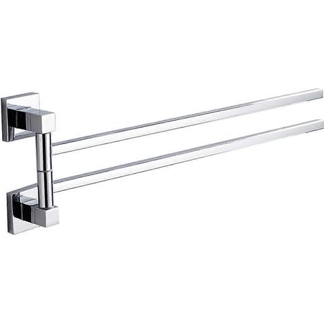 Porte-serviettes pivotant à 2 barres pour salle de bain et cuisine, fixation murale, gain de place, en aluminium. Organisateur de porte-serviettes. (1/5)