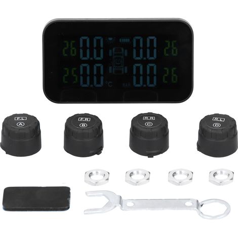 Reifendruckkontrollsystem (TPMS) für Autos mit LCD-Bildschirm und USB-Solarladesensor.