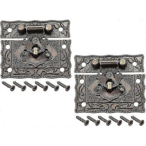 Lot de 2 loquets rectangulaires en alliage de zinc, finition bronze antique, pour boîtes en bois, 51 x 42 mm, avec vis. (1/4)