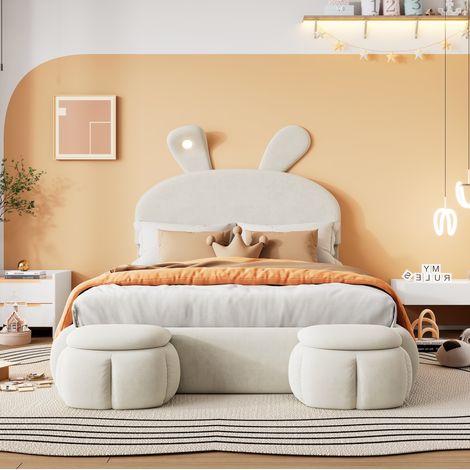Cama tapizada 140x200 cm beige de terciopelo con almacenaje hidráulico (1/5)