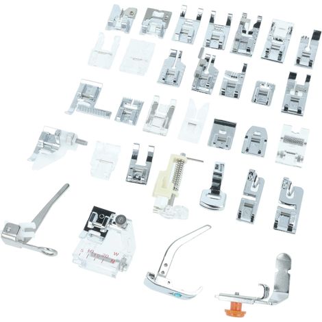 vhbw Lot de 32 pieds presseurs pour machine à coudre courante à largeur de point 5 mm - Kit universel de pieds de biche