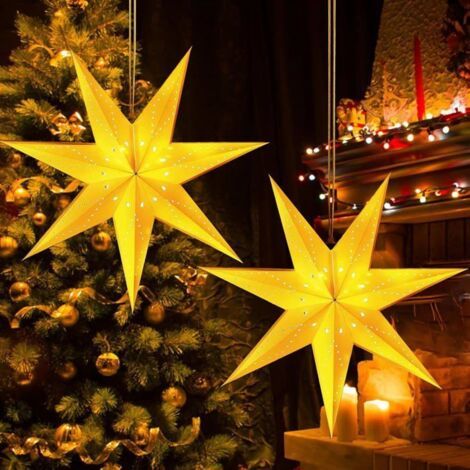 MICH Faltbarer LED-Stern – 2er-Set – 45 cm – Weiß – Weihnachtsdekoration – Fensterdekoration – Geburtstagsdekoration – Hochzeitsdekoration (1/5)