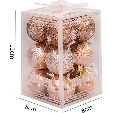 Boule De Noel - Diamètre 4 Cm - En Plastique - Or Champagne - Décoration Arbre De Noël - 12 Pièces (1/5)