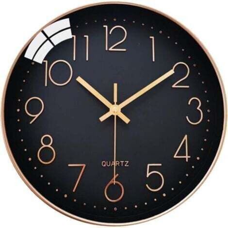 Horloge Murale Silencieuse sans tic-tac, 20cm Chiffres Arabes Horloge Quartz Ronde Moderne Décorative, pour Salon Chambre Cuisine Bureau Classe - Noir