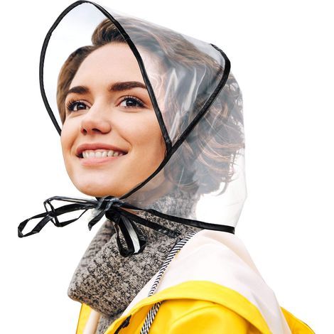 Capuche Pluie - Transparente - Imperméable Vent Résistant - Réutilisable Pliable - Pour Tête Adulte - Lot de 6 (1/5)