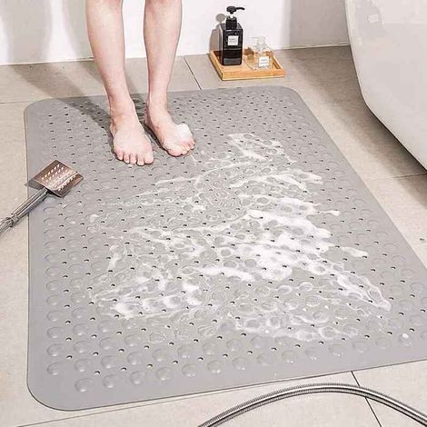Ökologischer, gesunder und ungiftiger Badezimmerteppich mit rutschfesten Saugnäpfen, für Bad oder Dusche – Grau – 38 x 70 cm