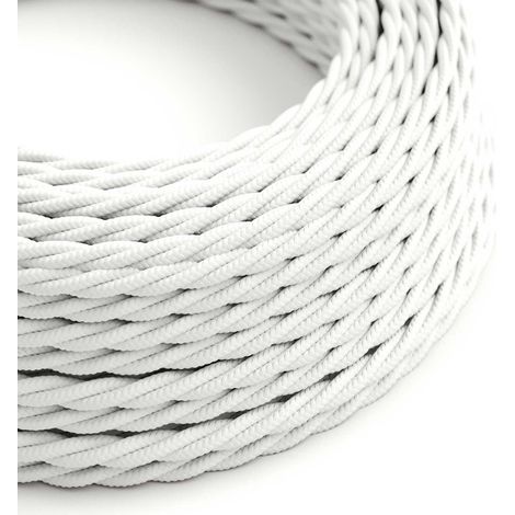 Creative-Cables Cavo elettrico rivestito in tessuto, Sezione 3 x 0,75 mm², 1 m, Bianco Ottico TM01, Trecciato effetto seta