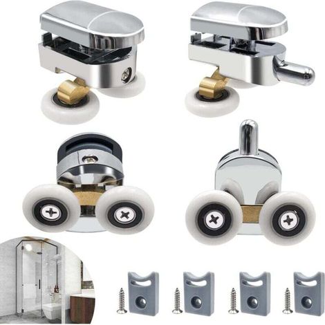 Rouleau de porte de douche, 4 roulettes doubles pour porte de douche Roulettes Coulissantes Porte Roue de Remplacement pour Cabine de Douche (1/4)