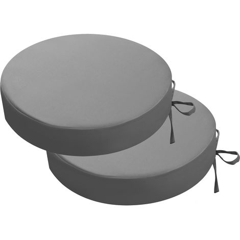 Lot de 2 coussins de chaise d'extérieur - Ronds - 40 x 40 cm - Gris, imperméables et résistants à la décoloration - Pour meubles de jardin - Confortable et durable - Avec rubans de fixation (1/5)